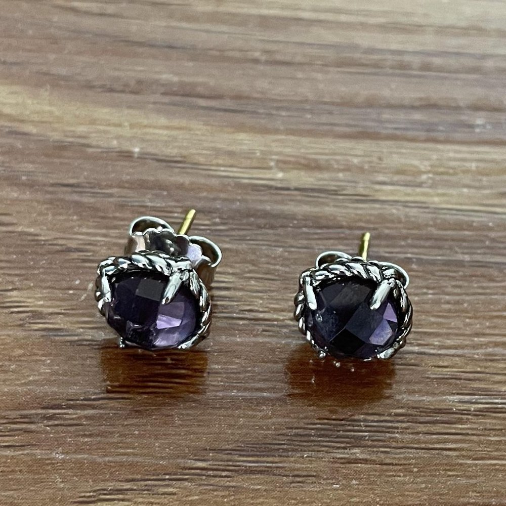Sterling Silver David Yurman Stud Earrings with Amethyst Fashion Purple Earring
